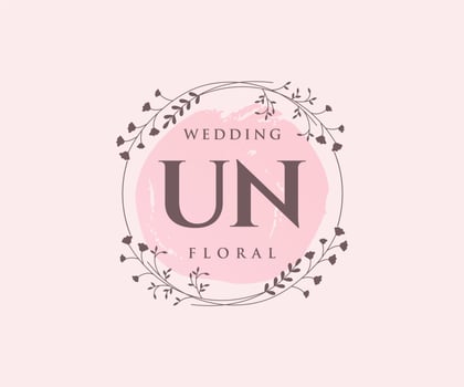 UN Initials letter Wedding monogram logos template, hand drawn modern minimalistic and floral templates for Invitation cards, Save the Date, elegant identity. vector