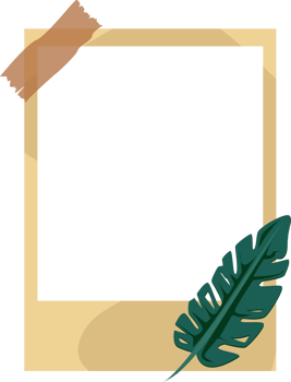 photo frame template with tape and decorative leaf element png