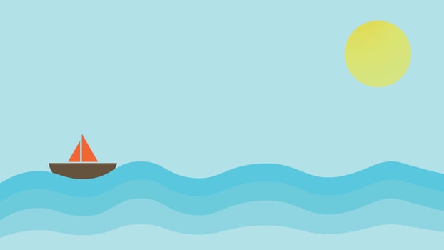 Boat in the sea. Clear sky and the sun vector