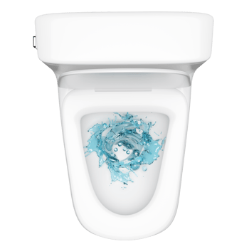 toilet bowl with vortex, twister water splash isolated. powerful suction for thorough cleaning concept, 3d render illustration, top view png
