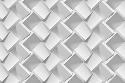 Light gray abstract seamless geometric pattern. Realistic 3d cubes from white paper. Vector template for wallpapers, textile, fabric, wrapping paper, backgrounds. Texture with volume extrude effect.