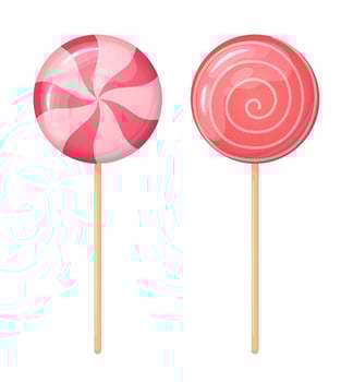Red and pink tasty candy on sticks. Vector. vector