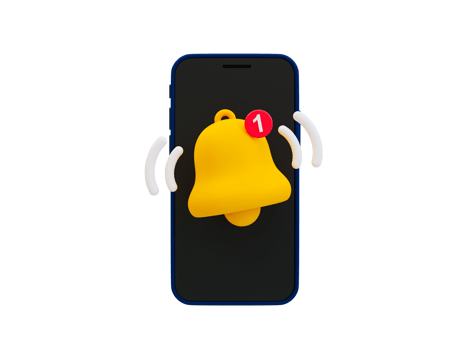 3d minimal New notification alert. New update reminder. A bell icon ringing on a smartphone. 3d illustration. png