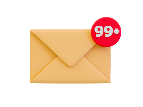 3d minimal unread messages reminder. letter notification. Envelope with 99 unread messages notification. 3d illustration. png