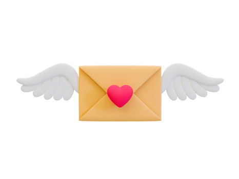 3d minimal love message. valentine's day. Happy Valentine's day email. romantic envelope. love letter with a wing. 3d illustration. png