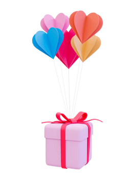 3d minimal valentine's gift box. valentine's compositions. gift box floating with colorful heart paper cuts. 3d illustration. png