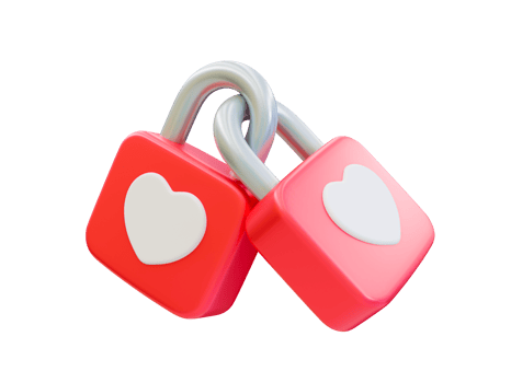 3d minimal love padlock. valentine compositions. padlock locked together. 3d illustration. png