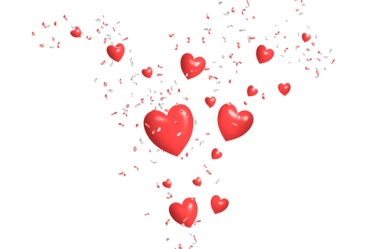 heart red 3D shaped with confetti transparent background png