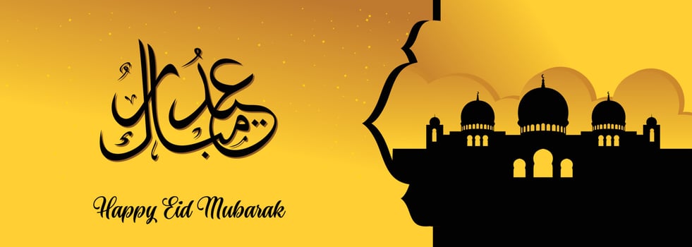 Eid mubarak Islamic background, Happy eid mubarak banner illustration, Islamic greeting card religion muslim celebration. arabic modern calligraphy vector
