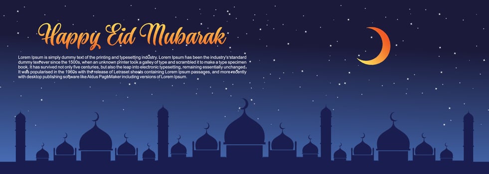 Eid mubarak Islamic background, Happy eid mubarak banner illustration, Islamic greeting card religion muslim celebration. arabic modern calligraphy vector