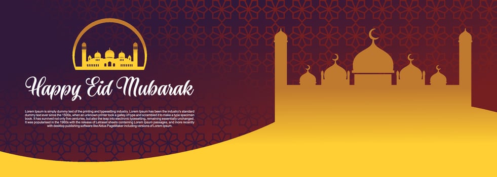 Eid mubarak Islamic background, Happy eid mubarak banner illustration, Islamic greeting card religion muslim celebration. arabic modern calligraphy vector