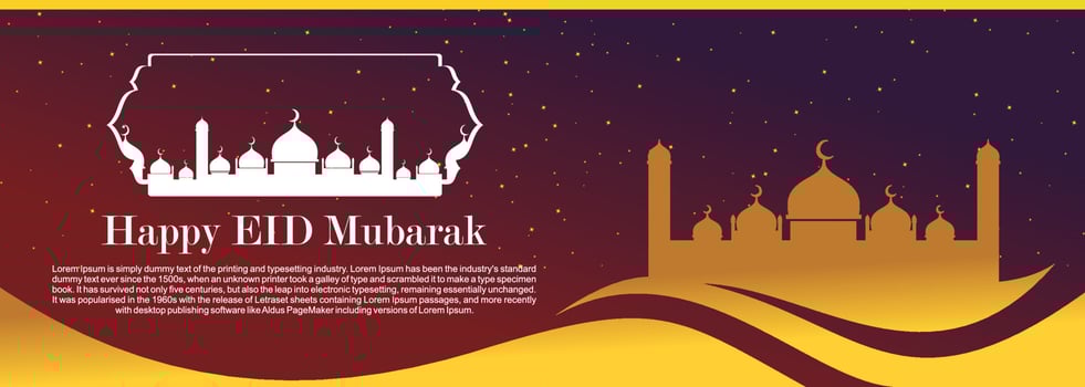 Eid mubarak Islamic background, Happy eid mubarak banner illustration, Islamic greeting card religion muslim celebration. arabic modern calligraphy vector