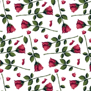 Seamless pattern with red roses, leafs. Happy Romance, Love concept. Perfect for product design, scrapbooking, textile, wrapping paper. vector