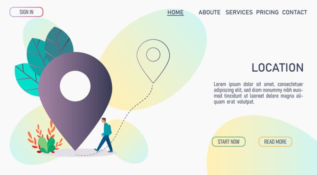 Landing page template of location. Modern flat design concept of web page design for website and mobile website. Easy to edit and customize vector