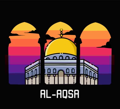 illustration vector of al aqsa mosque in sunset view perfect for print,poster,banner,etc.