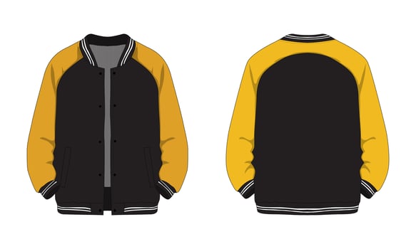Raglan sleeve varsity jacket front and back. Sports jackets, baseball jackets vector