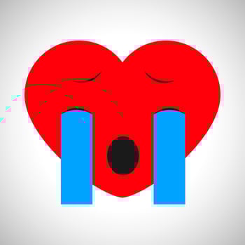 Crying cartoon heart. Symbol of Love. Vector illustration