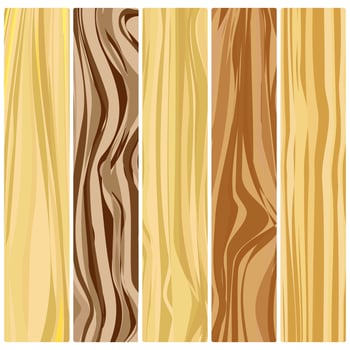 Five wooden boards. Vector abstract wood texture in flat design.