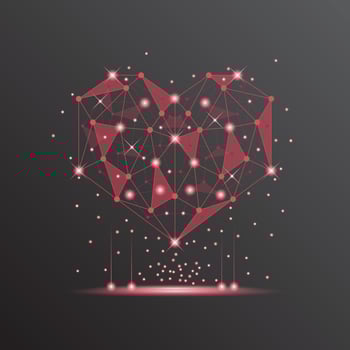 red heart technology valentine background abstract. technology with line ,digital, heart, dot, hi-tech, valentine concept, vector. heart technological for valentine day, background, web banner. vector