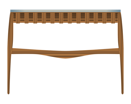 Folding wood table front view in realistic style. Turquoise table top. Home wooden furniture design. Colorful PNG illustration.
