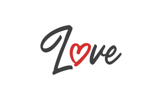 Love text lettering. O letter replaced by heart shape. Valentine's day design. vector