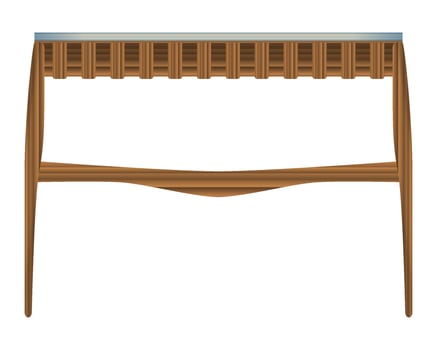 Folding wood table front view in realistic style. Turquoise table top. Home wooden furniture design. Colorful vector illustration on a white background.