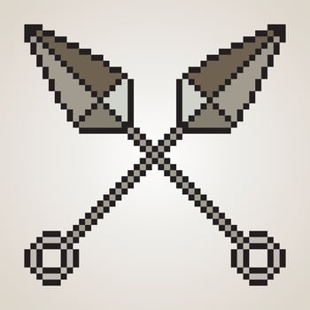 Ninja weapon kunai blade with pixel art vector
