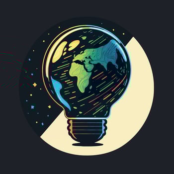 planet earth inside an electric light bulb bulb at night vector