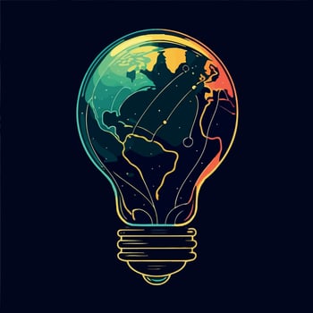 planet earth inside an electric light bulb bulb at night vector