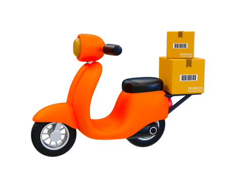 3d minimal product delivery. motorbike with cardboxes. 3d illustration. png