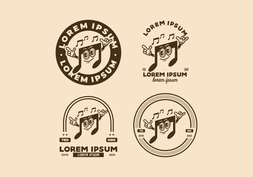 Music notes character mascot illustration badge vector