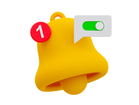 3d minimal A bell icon and switch toggle button. turn-on notification concept. 3d illustration. png