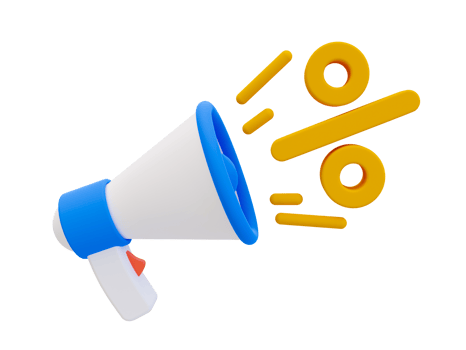 3d minimal megaphone with percent icon. special discount concept. 3d illustration. png