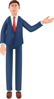 illustration of cartoon businessman standing in suit with finger pointing on blank screen png