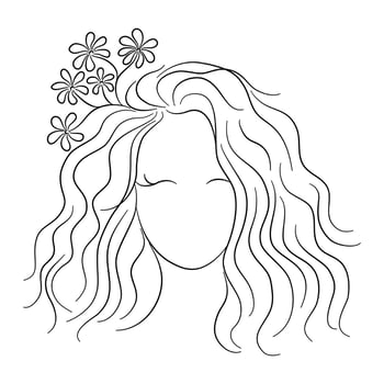 Woman line art, at vintage style design Black pine lines on white background for decorating cards, product design, digital printing, women's day, t-shirt patterns, fabric patterns, mug design and more vector