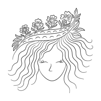 Woman line art, at vintage style design Black pine lines on white background for decorating cards, product design, digital printing, women's day, t-shirt patterns, fabric patterns, mug design and more vector