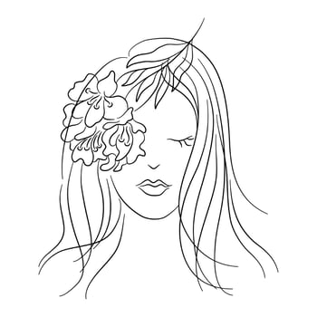 Woman line art, at vintage style design Black pine lines on white background for decorating cards, product design, digital printing, women's day, t-shirt patterns, fabric patterns, mug design and more vector