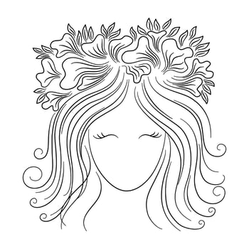 Woman line art, at vintage style design Black pine lines on white background for decorating cards, product design, digital printing, women's day, t-shirt patterns, fabric patterns, mug design and more vector