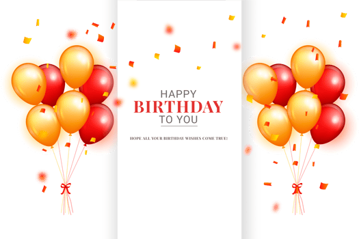 Happy birthday congratulations banner design with confetti balloons for party holiday png