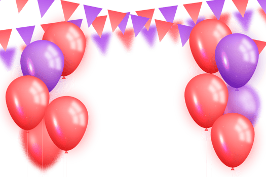 happy birthday congratulations banner design with confetti, balloons png