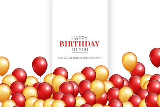 happy birthday congratulations banner design with confetti, balloons png