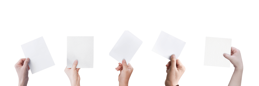 Hands holding white paper isolated png