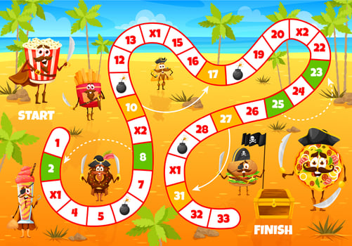 Kids board step game cartoon pirates fastfood vector