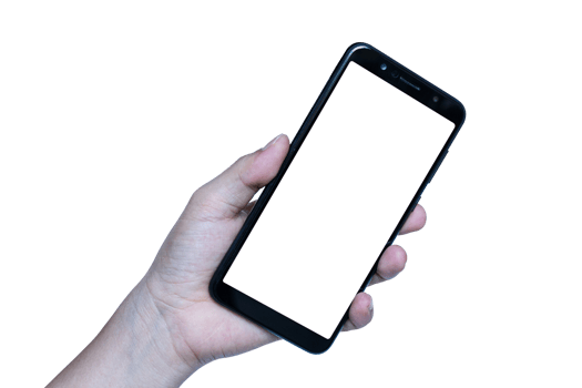 Hand holding Smartphone isolated on transparent background PNG file