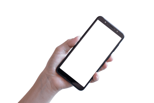Hand holding Smartphone isolated on transparent background PNG file