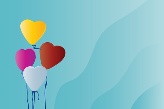 colorful love or hear shaped balloons with nice yellow background vector