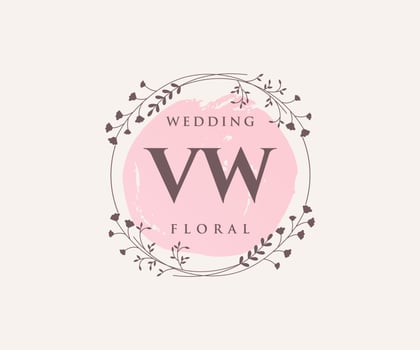VW Initials letter Wedding monogram logos template, hand drawn modern minimalistic and floral templates for Invitation cards, Save the Date, elegant identity. vector
