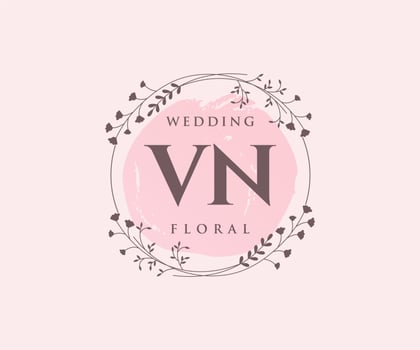VN Initials letter Wedding monogram logos template, hand drawn modern minimalistic and floral templates for Invitation cards, Save the Date, elegant identity. vector