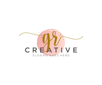 initial GR Feminine logo beauty monogram and elegant logo design, handwriting logo of initial signature, wedding, fashion, floral and botanical with creative template. vector