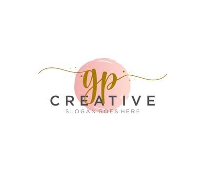 initial GP Feminine logo beauty monogram and elegant logo design, handwriting logo of initial signature, wedding, fashion, floral and botanical with creative template. vector